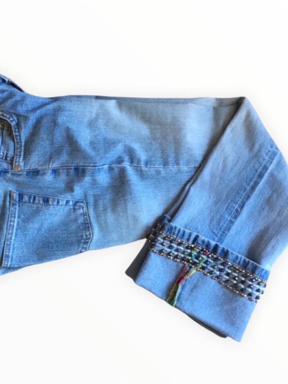 🔴 Curious Beaded-Cuff Medium-Wash Straight Jeans - Picture 5 of 10